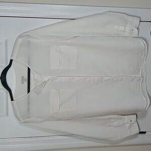 Talbots White Linen Blend Roll Tab Long Sleeve Concealed Placket Shirt Size M